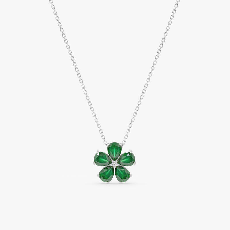 Emerald Flower with Petite Diamond Necklace, Lia