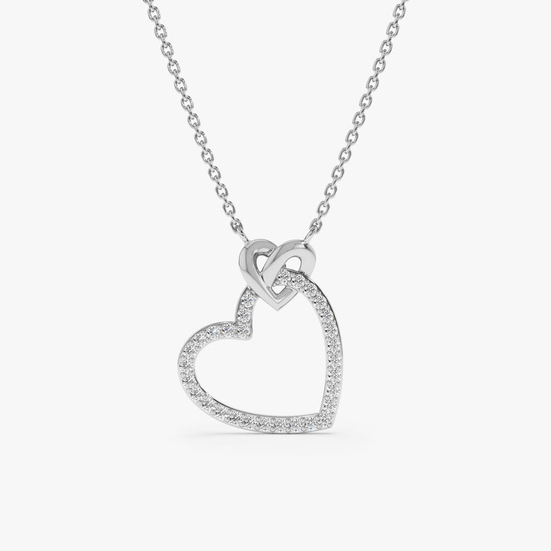 14k white gold double heart shape pendant necklace 