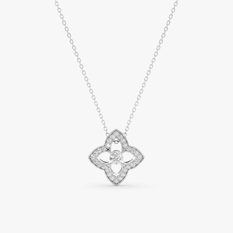 White Diamond Clover Necklace, Nancy