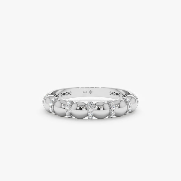 14k white gold bubble ring with white diamonds