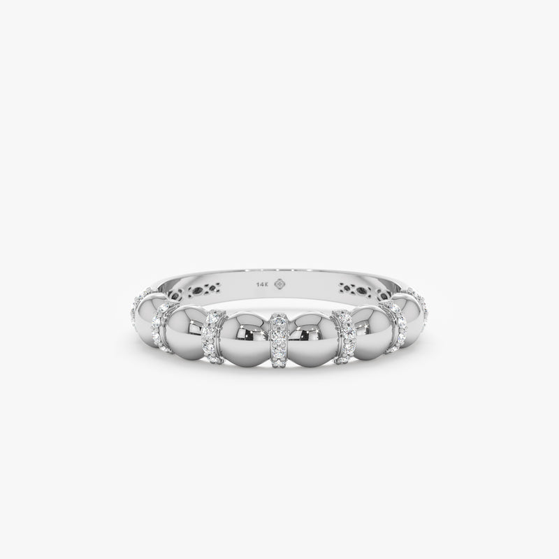 14k white gold bubble ring with white diamonds