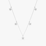 handcrafted 14k white gold hanging paved diamond star charm necklace