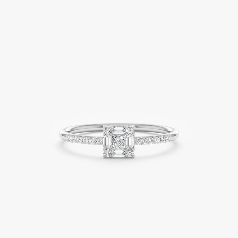 14k white gold ring with natural white diamonds