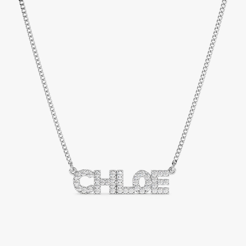 handcrafted solid white gold custom name pendant necklace