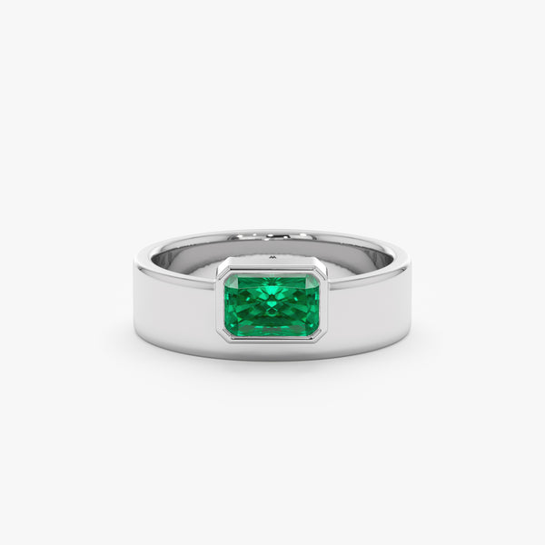 white gold natural emerald wide band