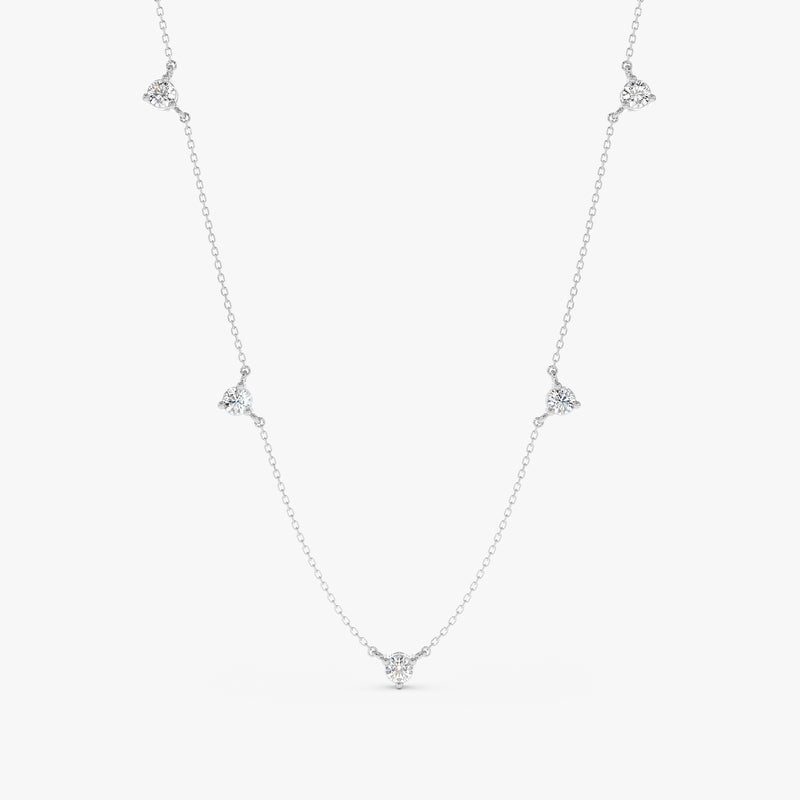 white gold 3 prong natural diamond station necklace