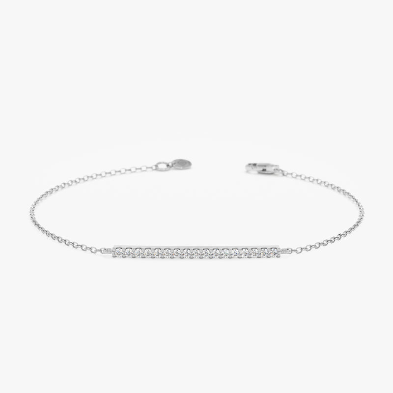 14k white gold long diamond paved bar bracelet