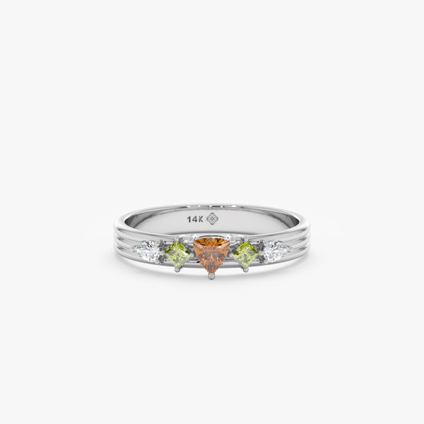 14k white gold ring with natural peridot natural citrine and white diamond accents