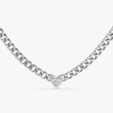 handcrafted solid 14k white gold cuban chain necklace with dainty heart diamond pendant 