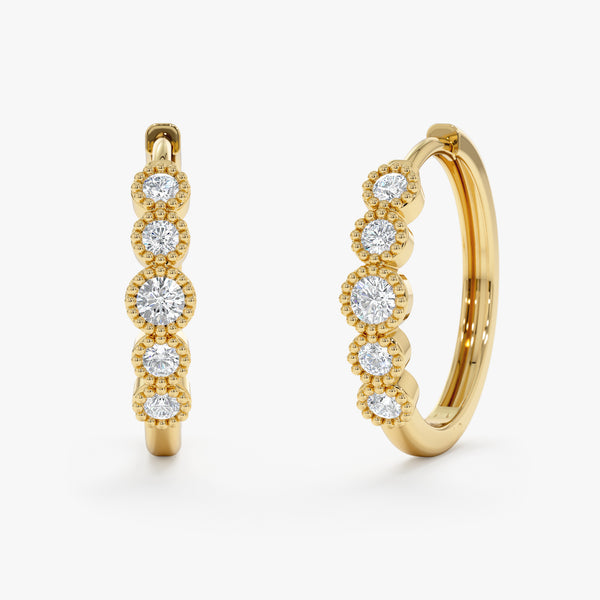 yellow gold milgrain set diamond hoops