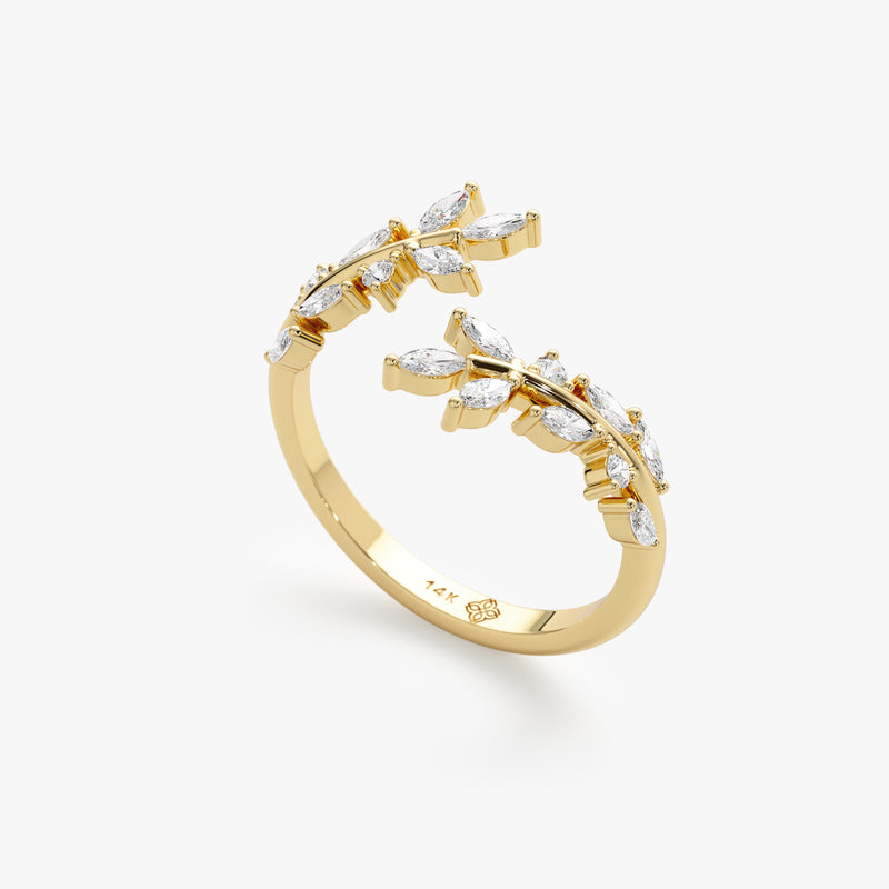 Marquise Diamond Open Leaf Ring, Zuna