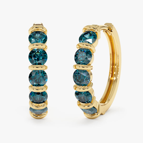 natural blue teal stone hoop earring in solid gold