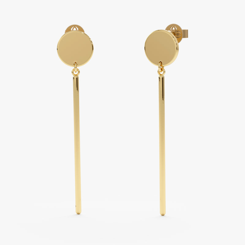 Solid Gold Bar Dangle Earrings, Penny