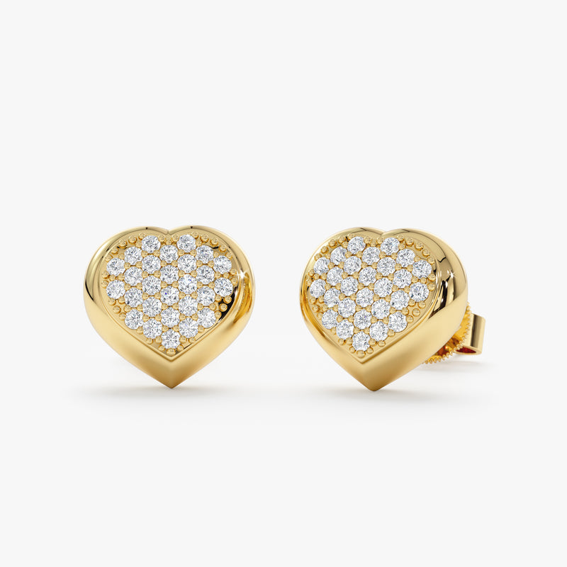 Puffed Diamond Heart Stud Earrings, Kree