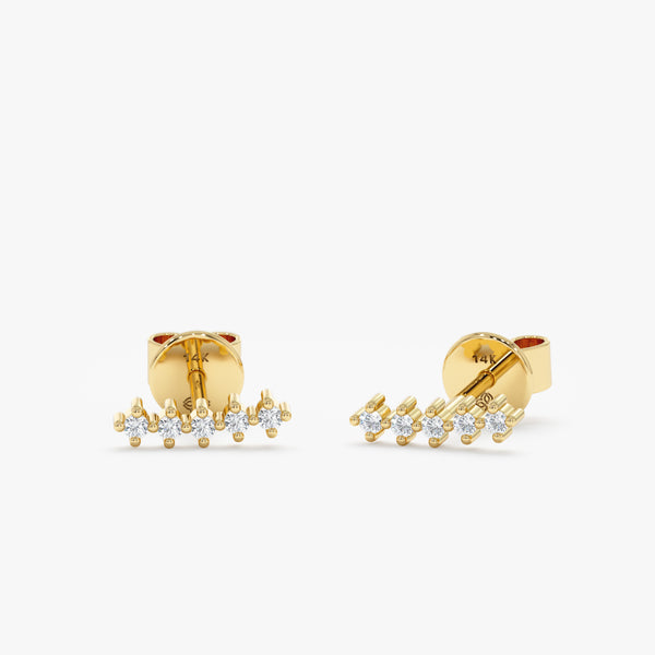 handmade pair of solid 14k gold multiple diamond crawler ear stud