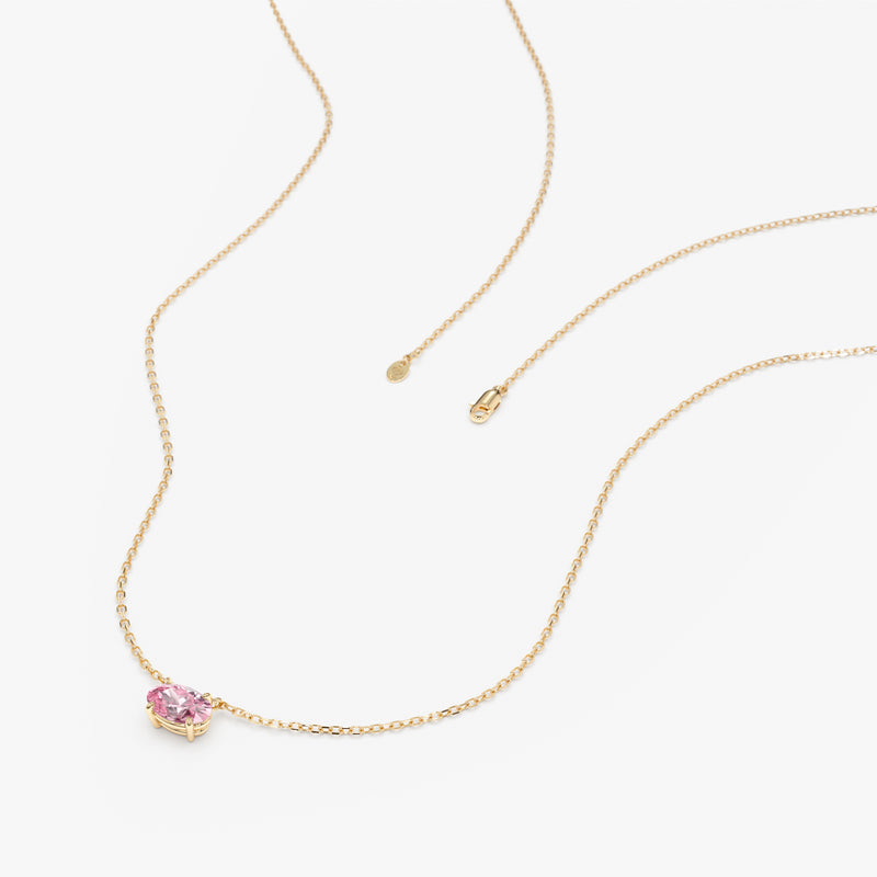 Dainty Stacking Necklace with Pink Gemstone