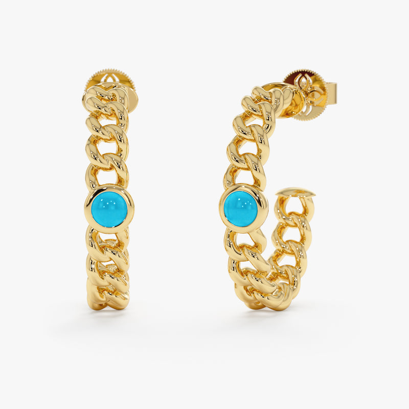 Turquoise Set Cuban Chain Hoop Earrings, Quannah