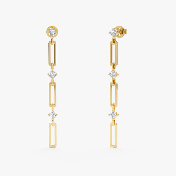 Paperclip Diamond Dangle Earrings in Yellow Gold