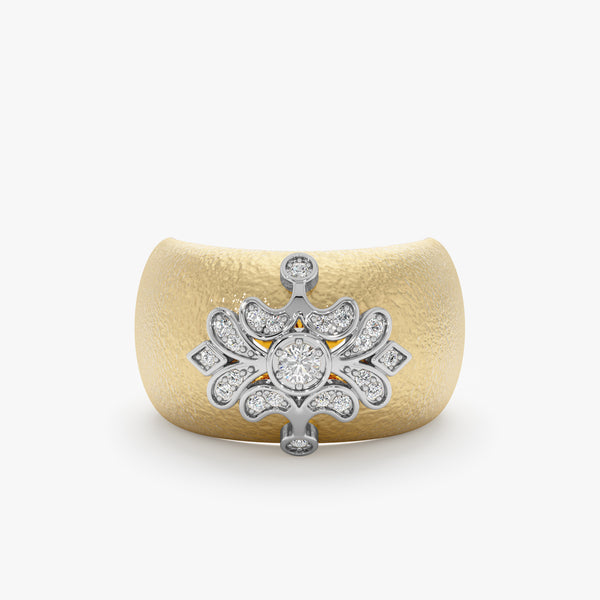 Satin Brushed Gold Diamond Statement Ring