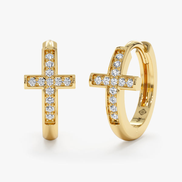 yellow gold diamond cross earrings