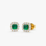 yellow gold white diamond and emerald studs