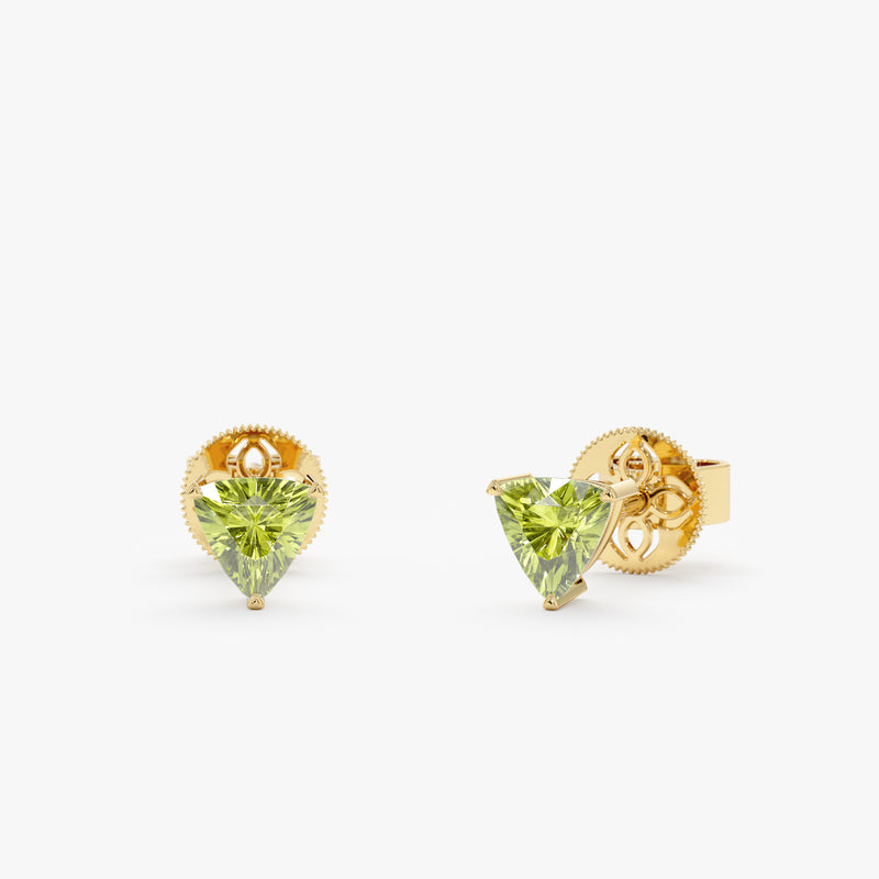 Trillion Cut Peridot Stud Earrings