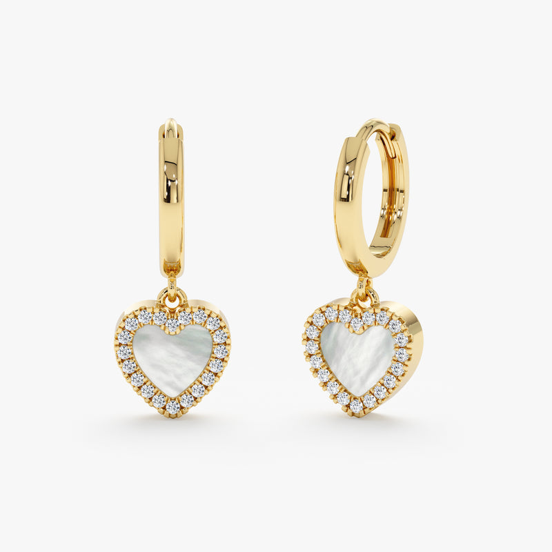 yellow gold diamond pearl heart hoops