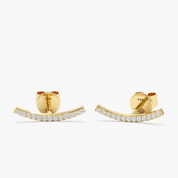 handmade solid 14k gold curved diamond bar stud earrings