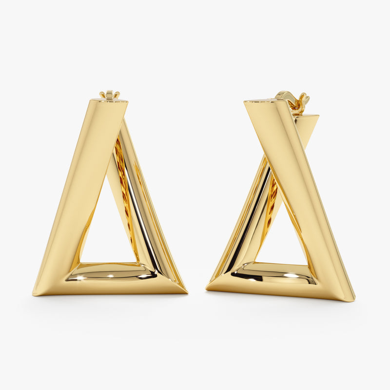 Gold Twisted Triangle Hoop Earrings