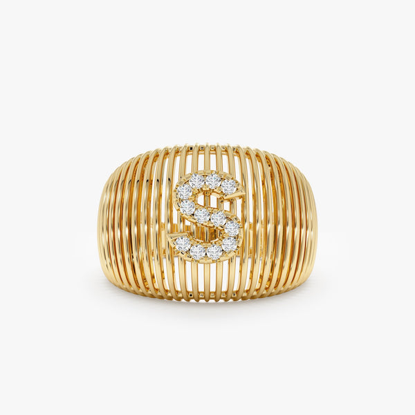 Diamond Dome Cage Initial Ring, Sara