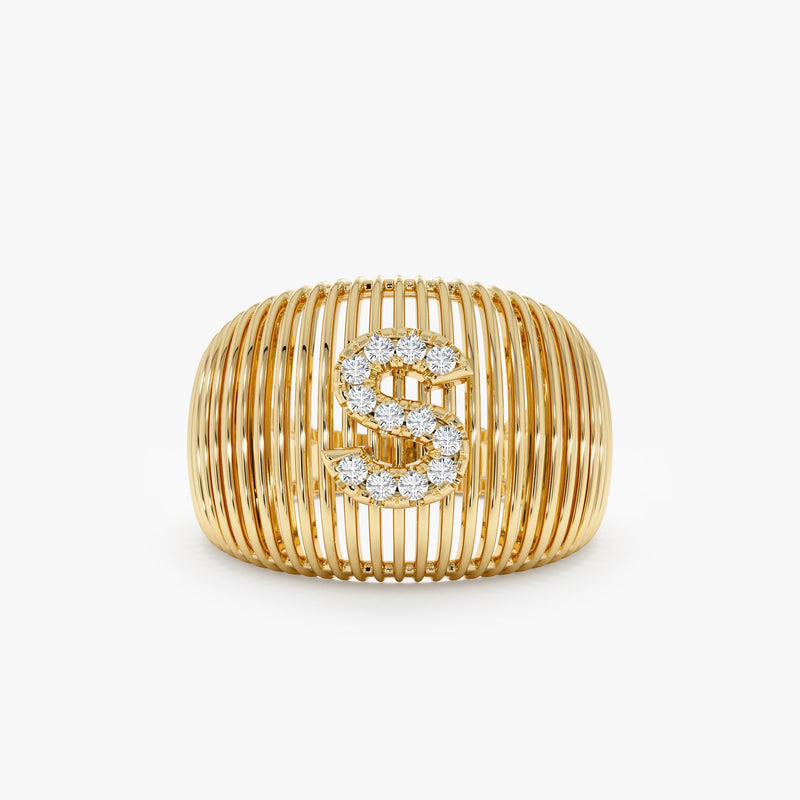 Diamond Dome Cage Initial Ring, Sara