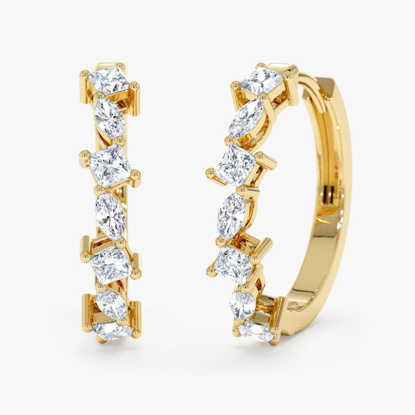 natural white diamond cluster hoop earrings in solid gold