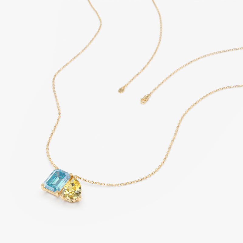 Blue Topaz and Citrine Toi et Moi Necklace, Grace