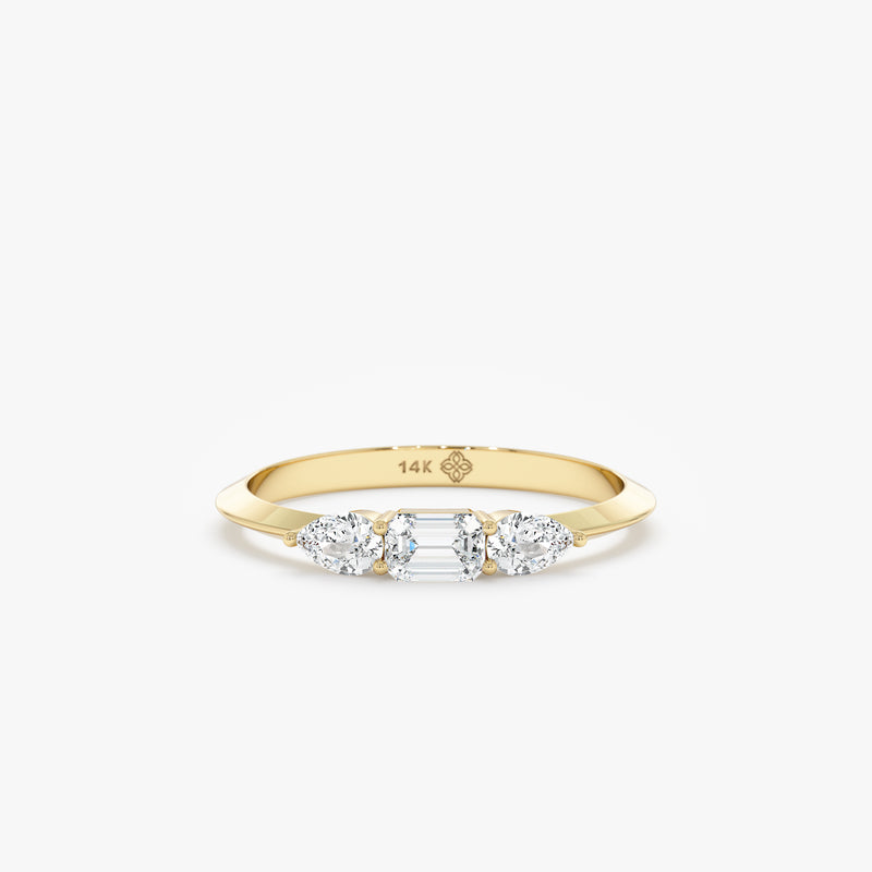 Lab-Grown Emerald and Pear Cut Diamond Wedding Ring, Mahira