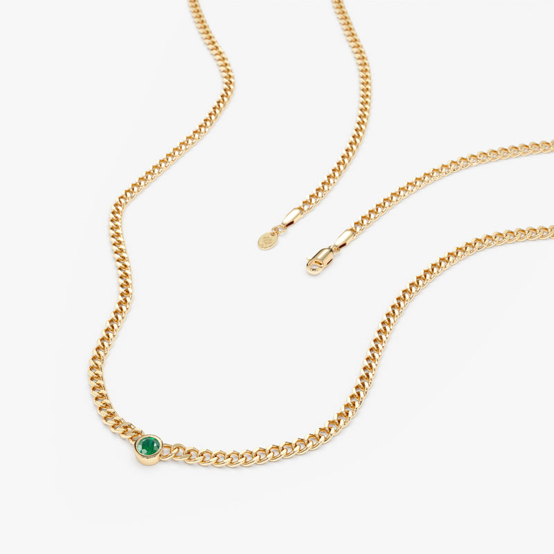 petite curb chain bezel emerald necklace