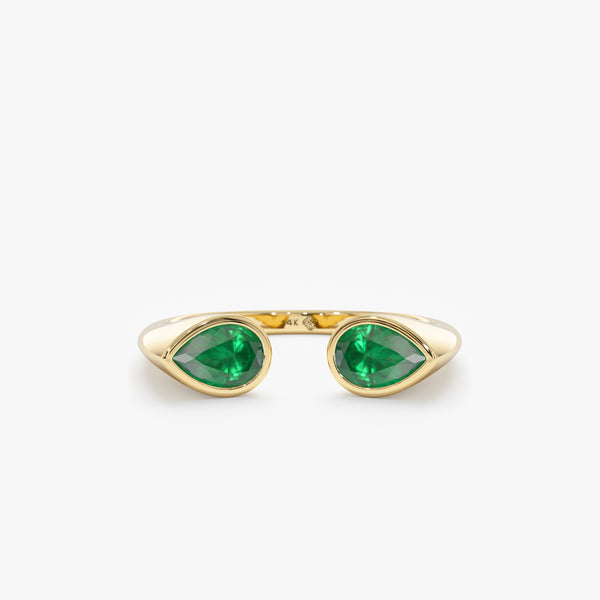 Natural Pear Shape Emerald Open Cuff Ring, Bomonti