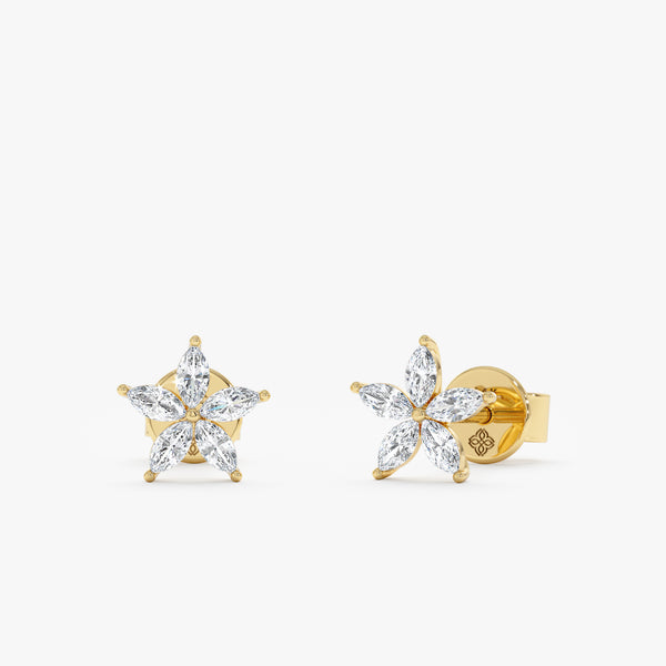 natural marquise diamond flower studs