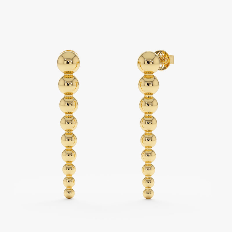 Yellow Gold Beaded Bar Drop Earrings