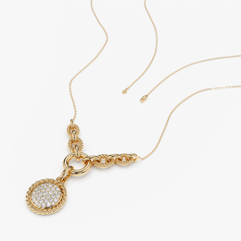 Twisted Frame Pave Diamond Pendant Necklace, Romy