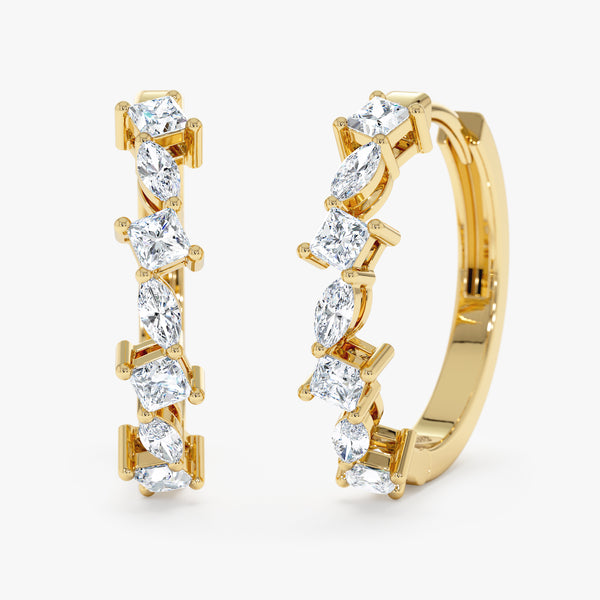 white diamond cluster hoop earring in yellow gold gold