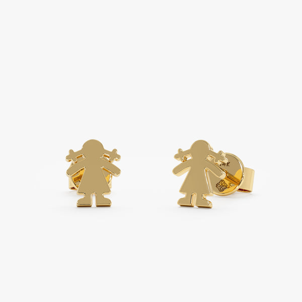 handmade pair of solid 14k gold baby girl shape stud earrings