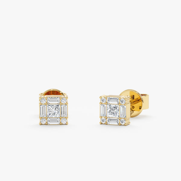 yellow gold square stud earrings