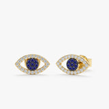 natural sapphire and diamond protection eye studs in yellow gold