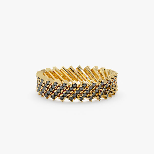 yellow gold natural black diamond band