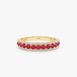 natural ruby lined half eternity ring with natural diamonds