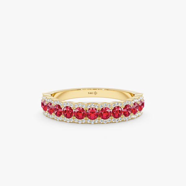 natural ruby lined half eternity ring with natural diamonds