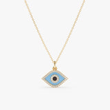 Diamond and Enamel Evil Eye Charm in Yellow Gold Cable Chain