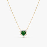 natural emerald heart necklace with diamond halo in solid gold 