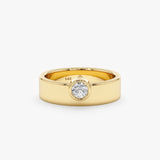 Thick Yellow Gold Ring with Diamonds