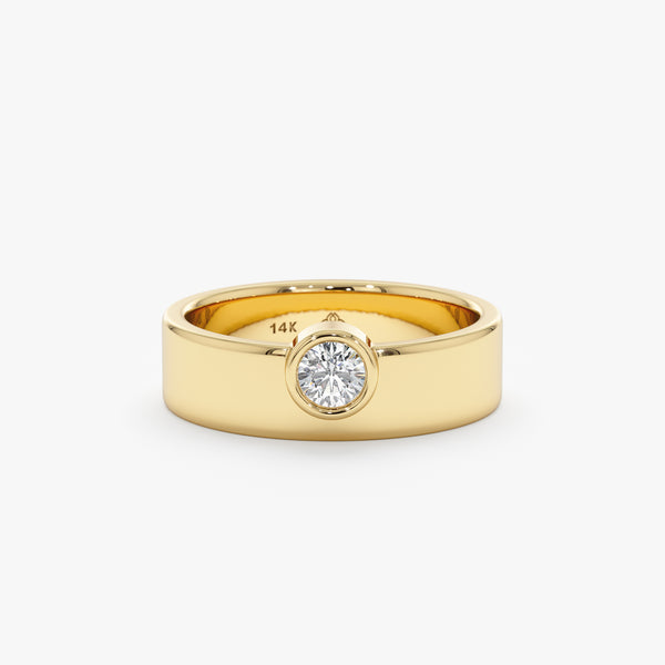 Thick Yellow Gold Ring with Diamonds